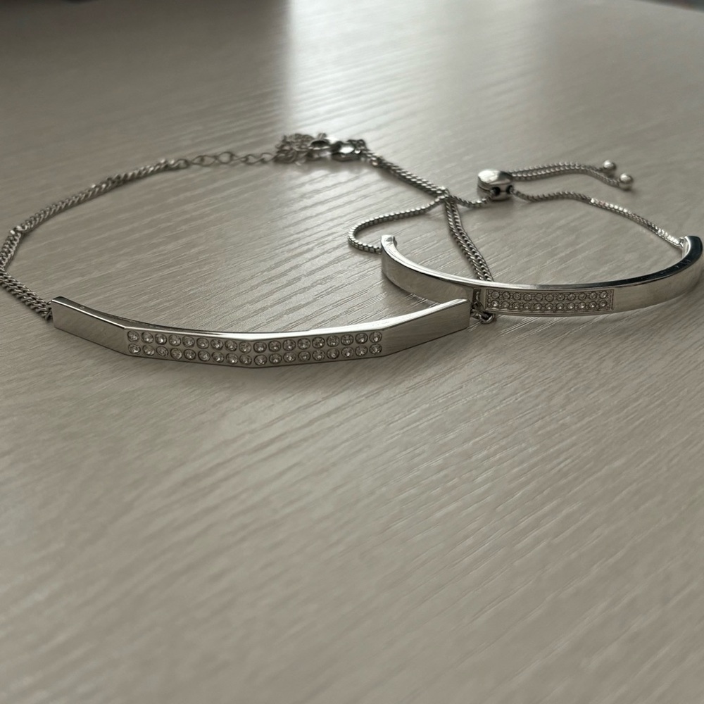 Swarovski Touchstone Crystal Jewelry Silver Choker and Bracelet Set